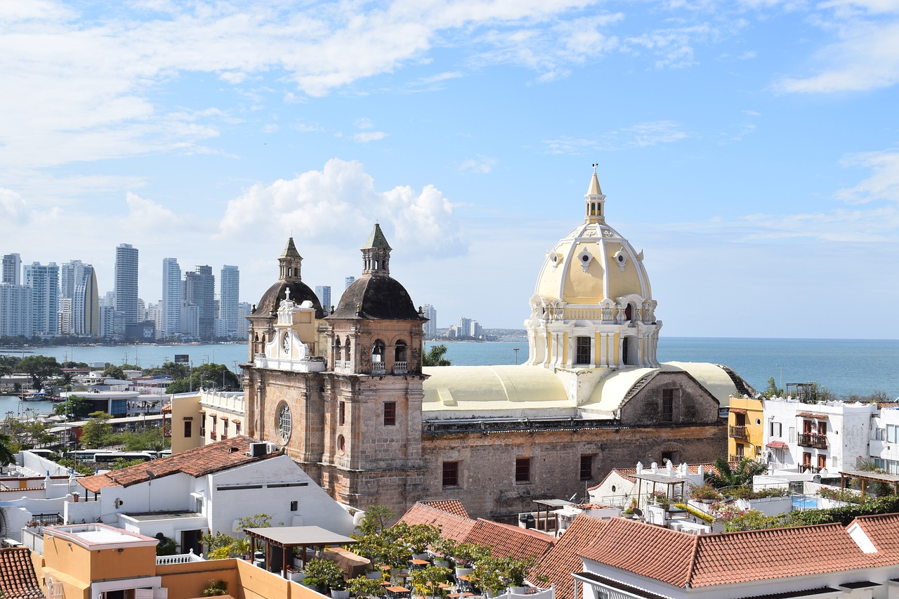 Colorful colonial street in Cartagena's walled city